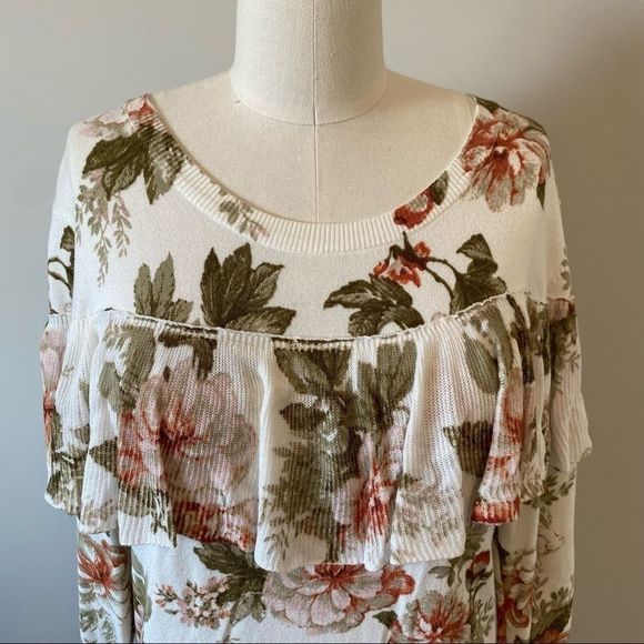 Anthropologie Harlyn Ritchie Floral Ruffle Sweater - Picture 7 of 16